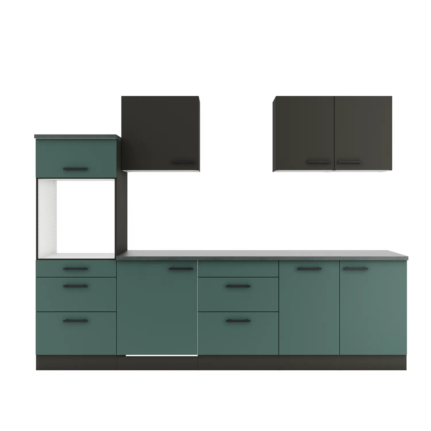 Küchenzeile ohne Geräte OPTIFIT Verona / Madrid 270 cm Steingrün & Anthrazit