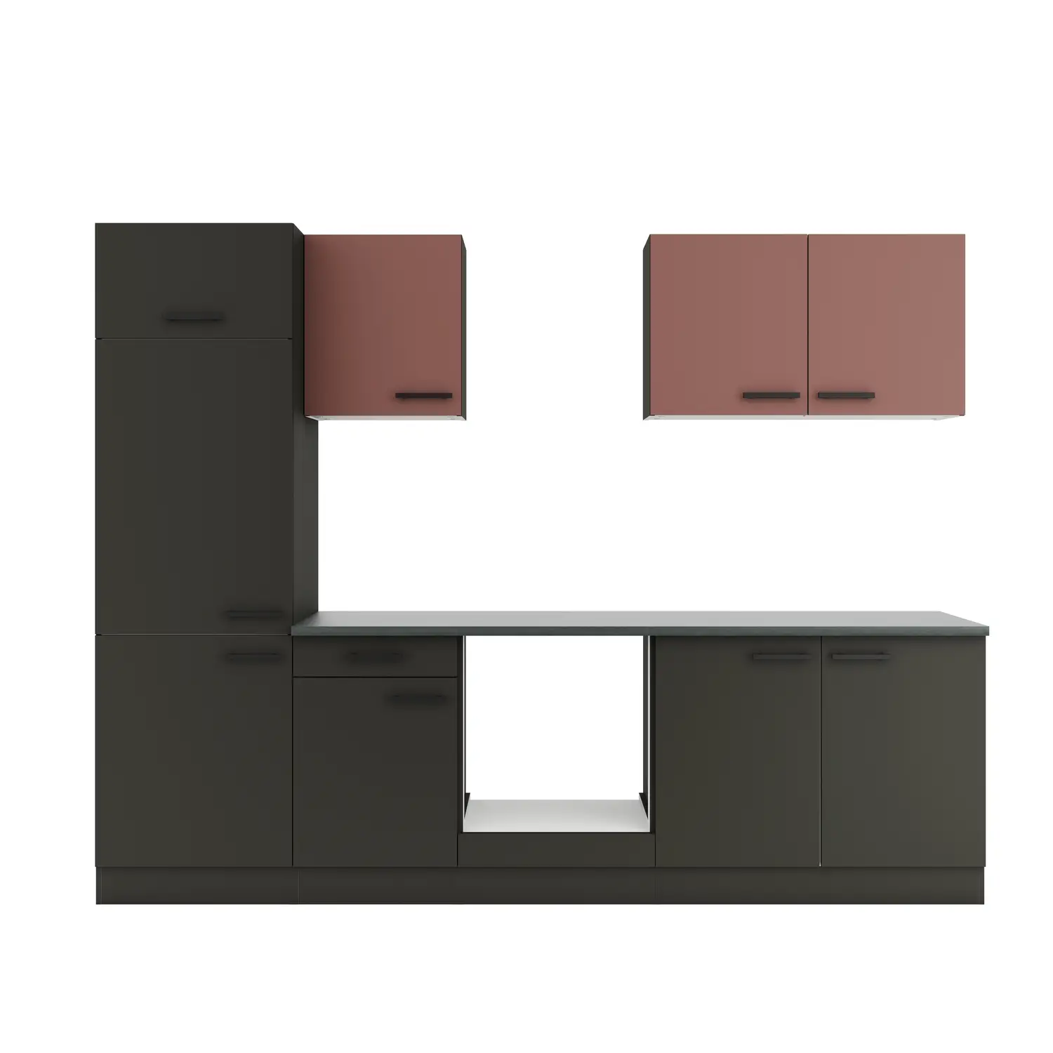 Küchenzeile ohne Geräte OPTIFIT Madrid / Nizza 270 cm Anthrazit & Rostrot