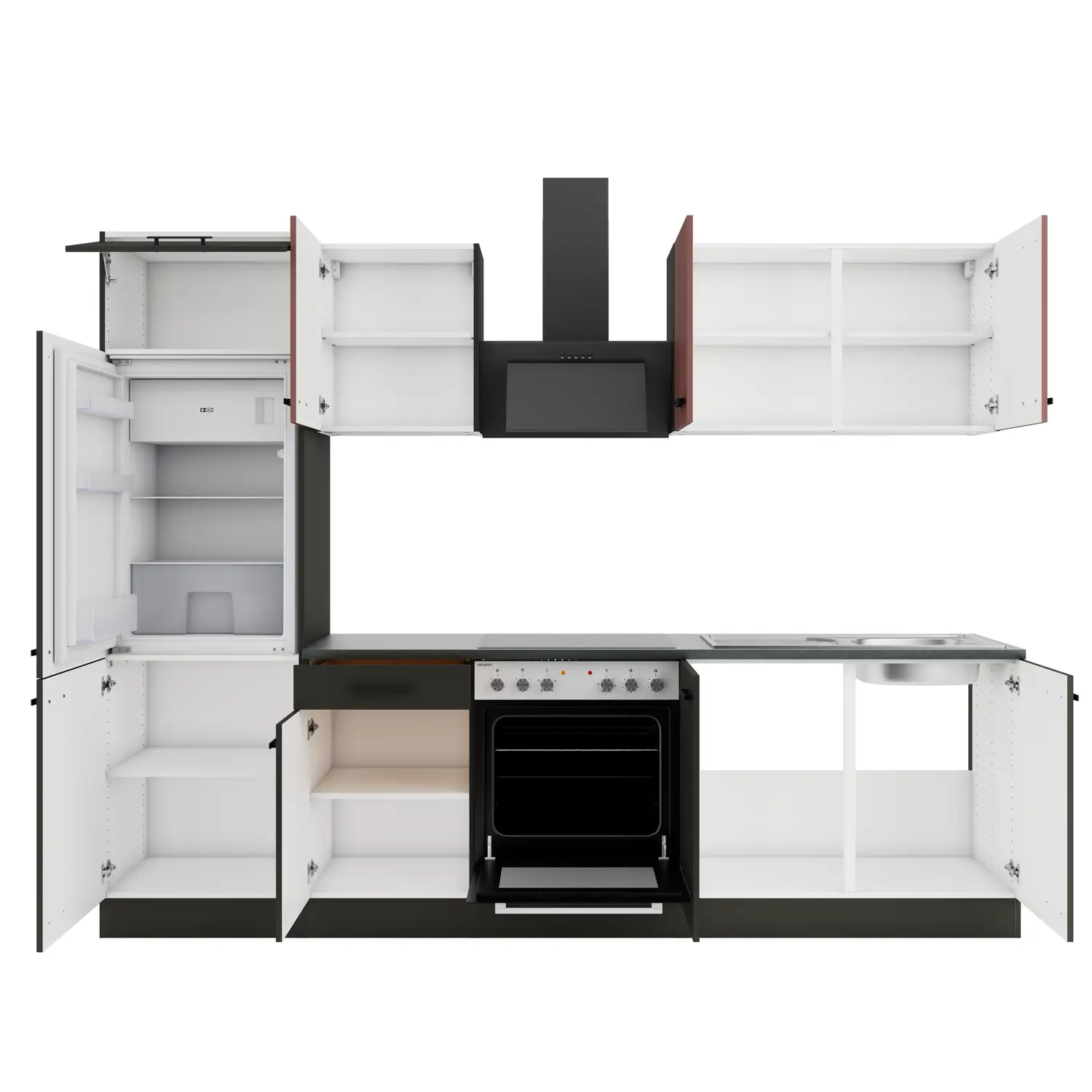 Küchenzeile ohne Geräte OPTIFIT Madrid / Nizza 270 cm Anthrazit & Rostrot