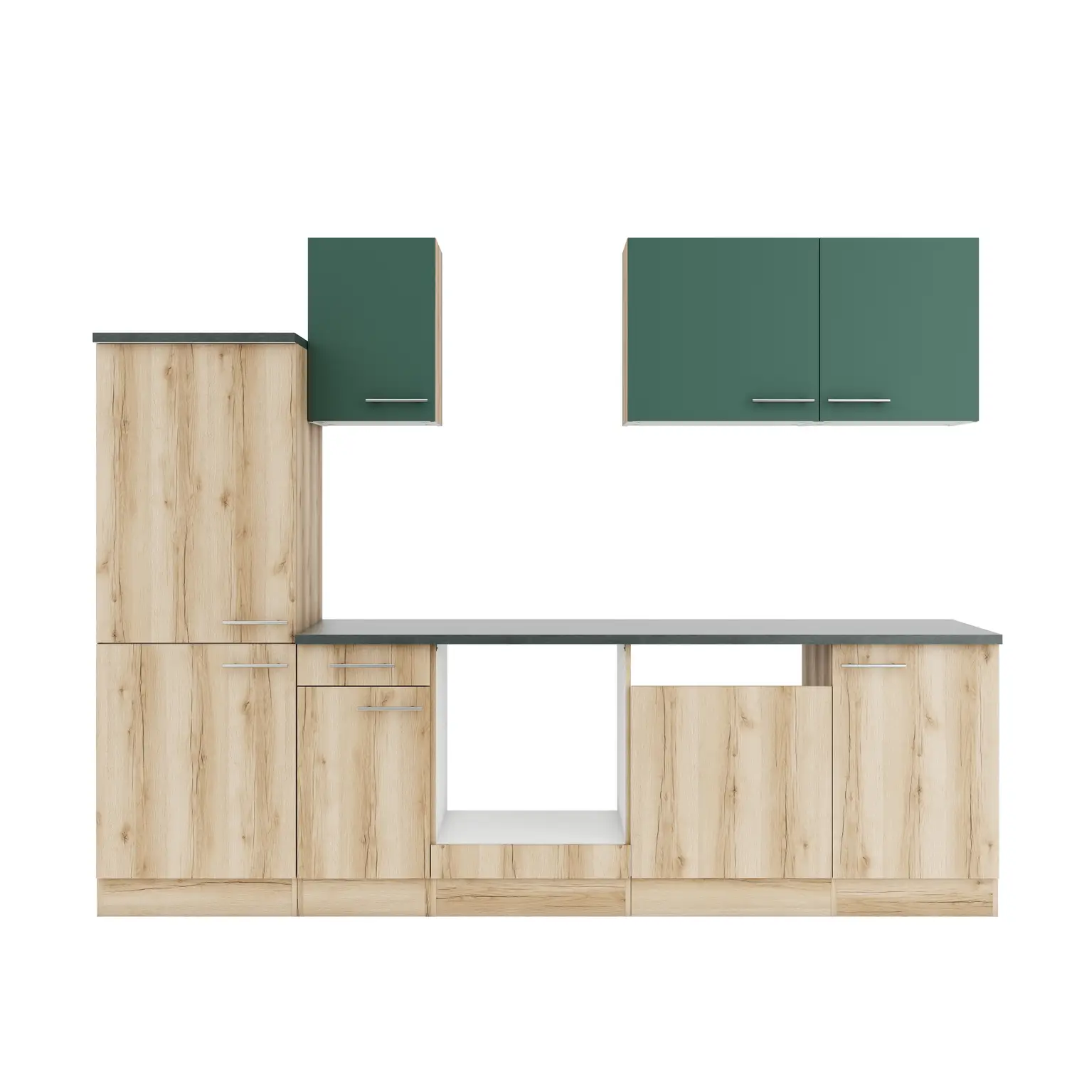 OPTIFIT Livorno / Savona Küchenzeile ohne Geräte 270 cm Wildeiche & Steingrün