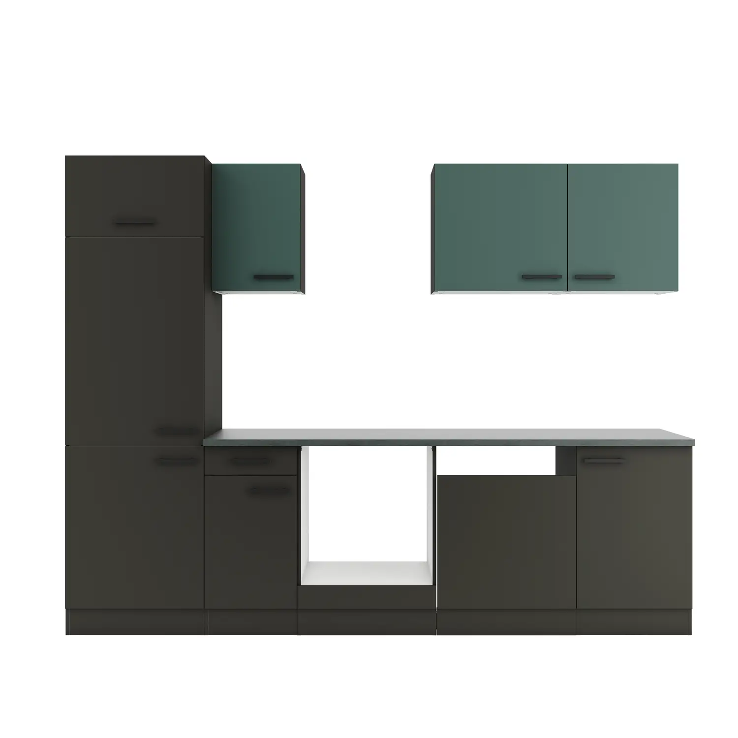OPTIFIT Madrid / Verona Küchenzeile ohne Geräte 270 cm Anthrazit & Steingrün