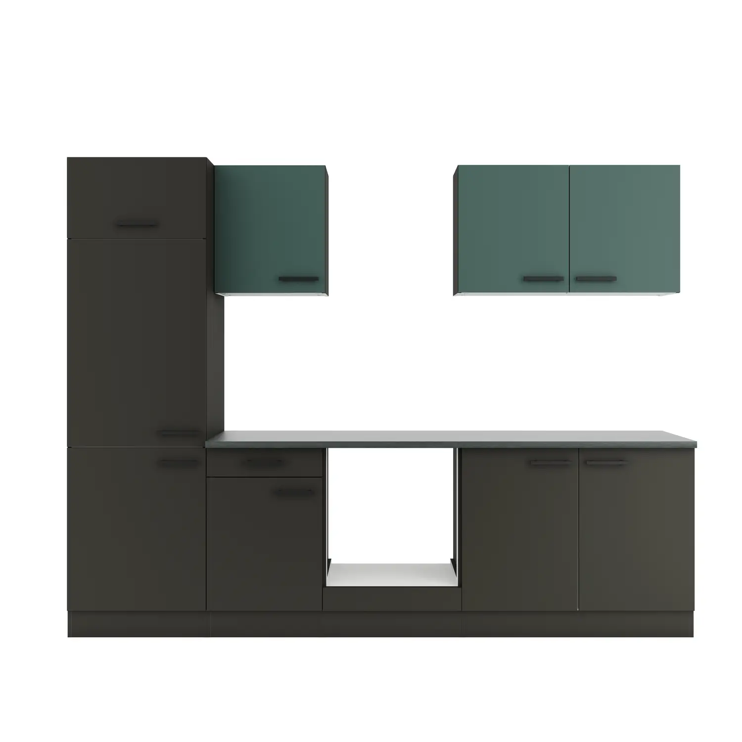 Küchenzeile ohne E-Geräte 270 cm Anthrazit & Steingrün