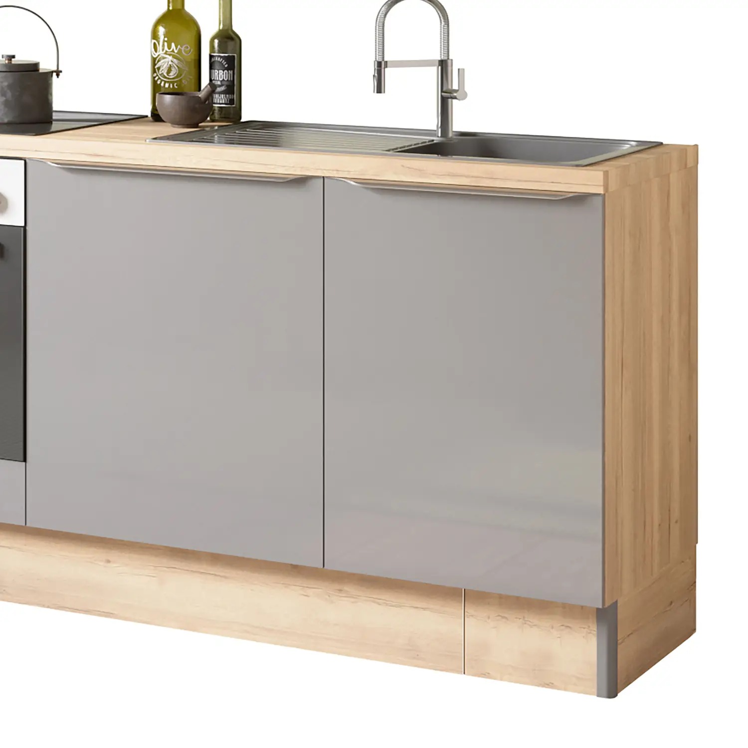 OPTIFIT Linus Küchenzeile ohne Geräte 210 cm Anthrazit Glanz