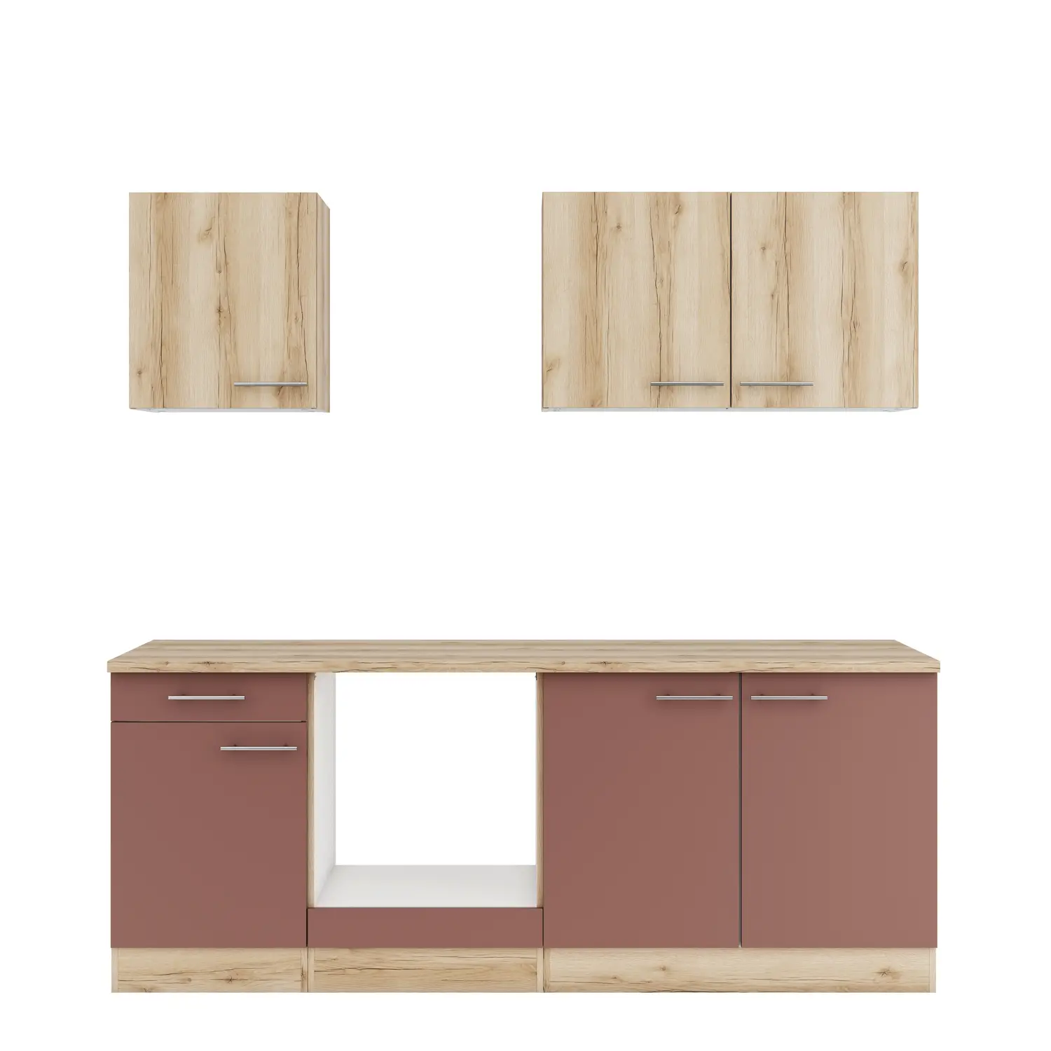 Küchenzeile Bari / Livorno ohne Geräte 210 cm Rostrot & Wildeiche