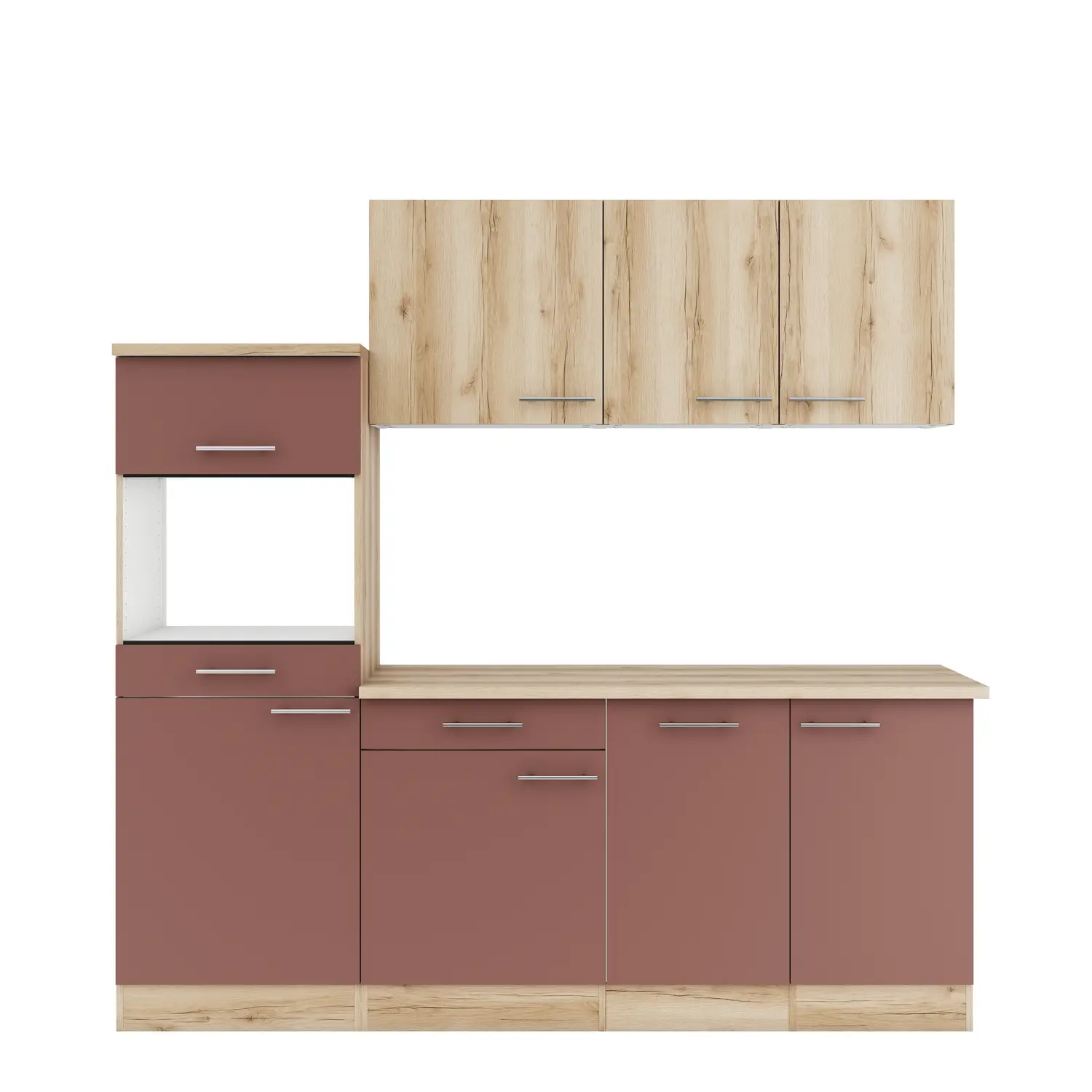 OPTIFIT Bari / Livorno Küchenzeile ohne Geräte 210 cm Rostrot & Wildeiche