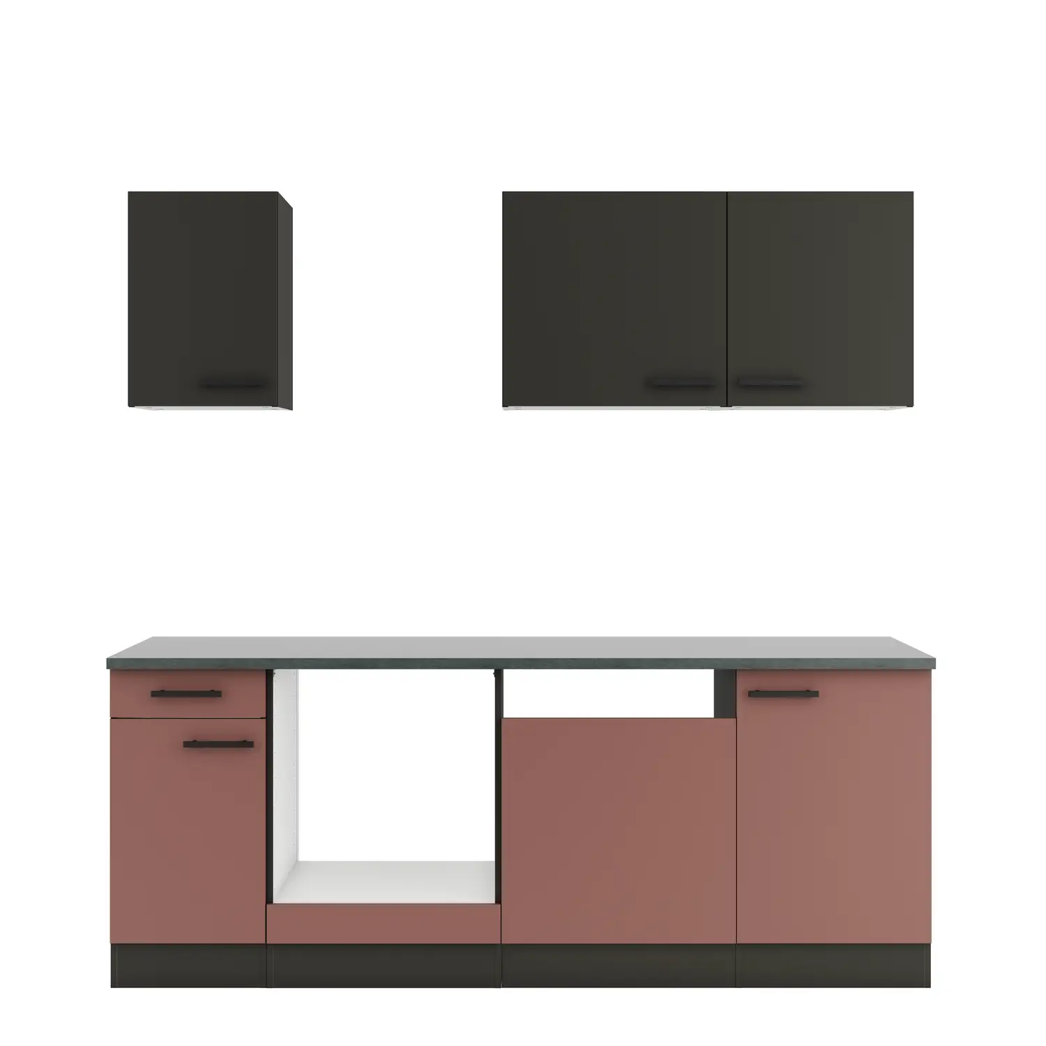 Küchenzeile OPTIFIT Nizza / Madrid ohne Geräte 210 cm Rostrot & Anthrazit