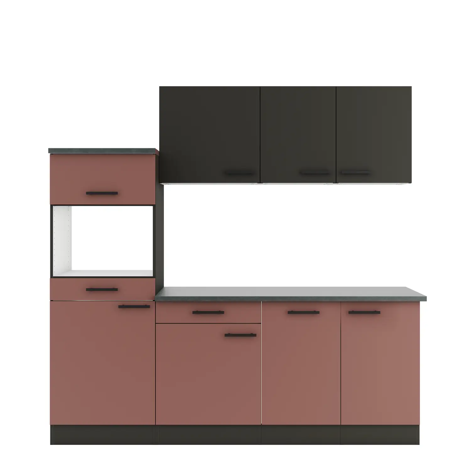Küchenzeile Nizza / Madrid ohne Geräte 210 cm Rostrot & Anthrazit