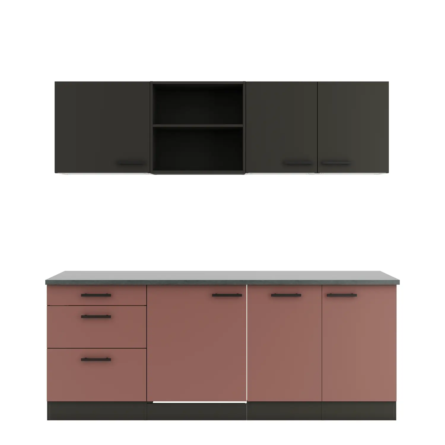 Küchenzeile ohne Geräte OPTIFIT Nizza / Madrid 210 cm Rostrot & Anthrazit