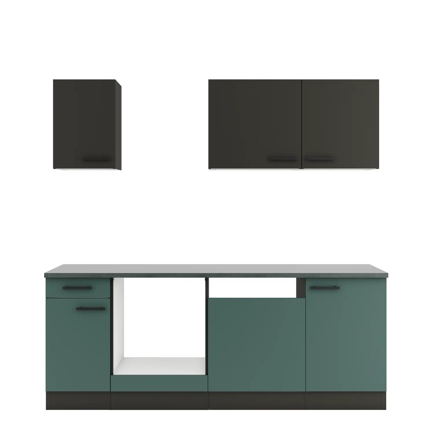 Küchenzeile Verona / Madrid ohne Geräte 210 cm Steingrün & Anthrazit