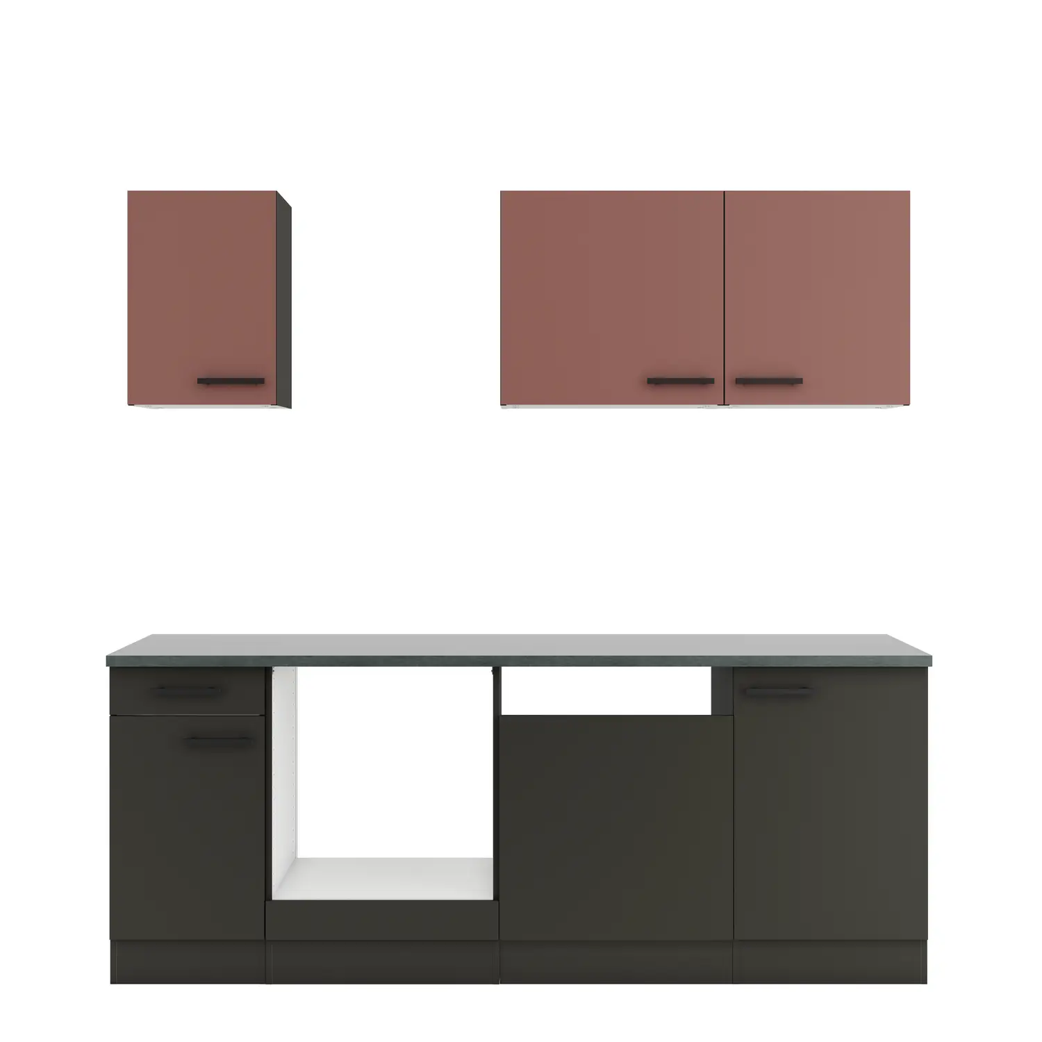 OPTIFIT Madrid / Nizza Küchenzeile ohne Geräte 210 cm Anthrazit & Rostrot
