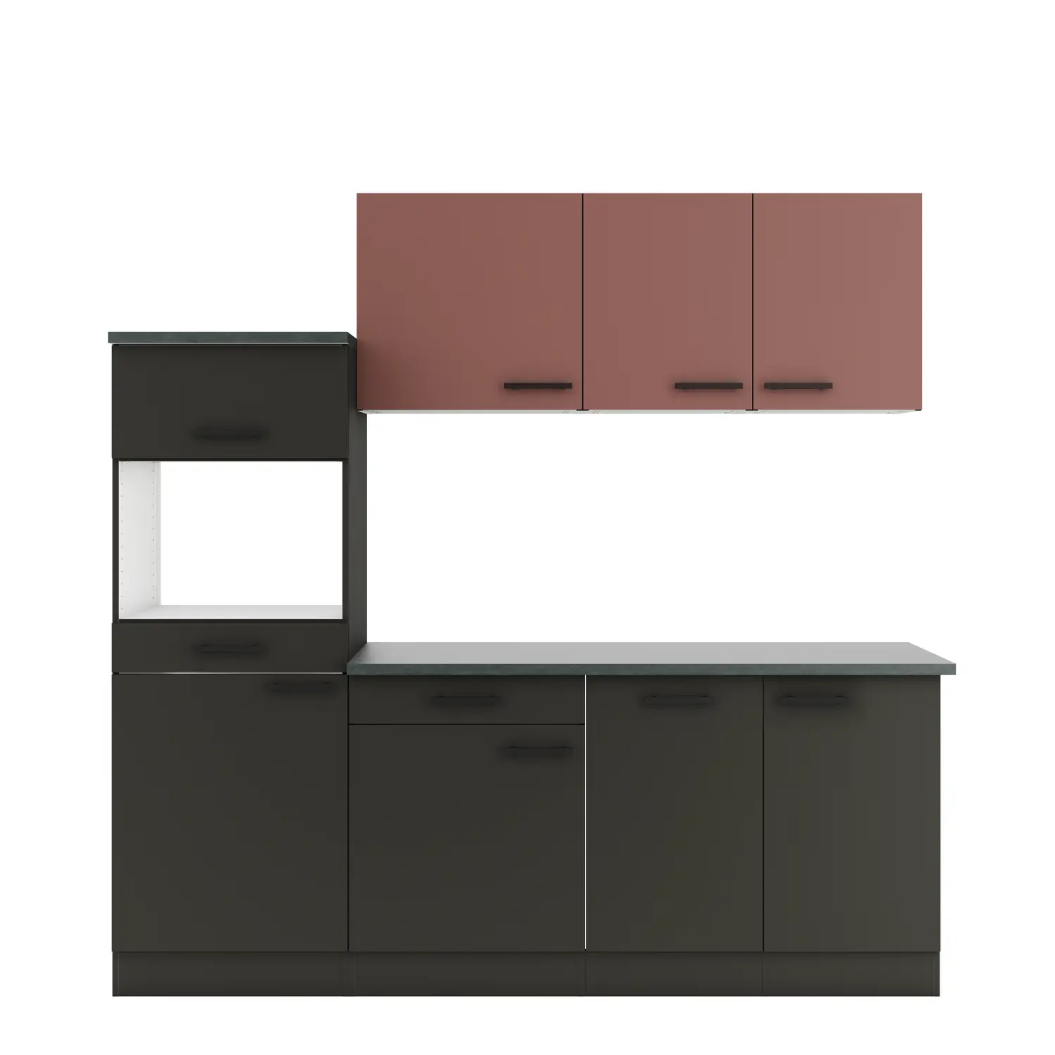 Küchenzeile ohne E-Geräte 210 cm Anthrazit & Rostrot