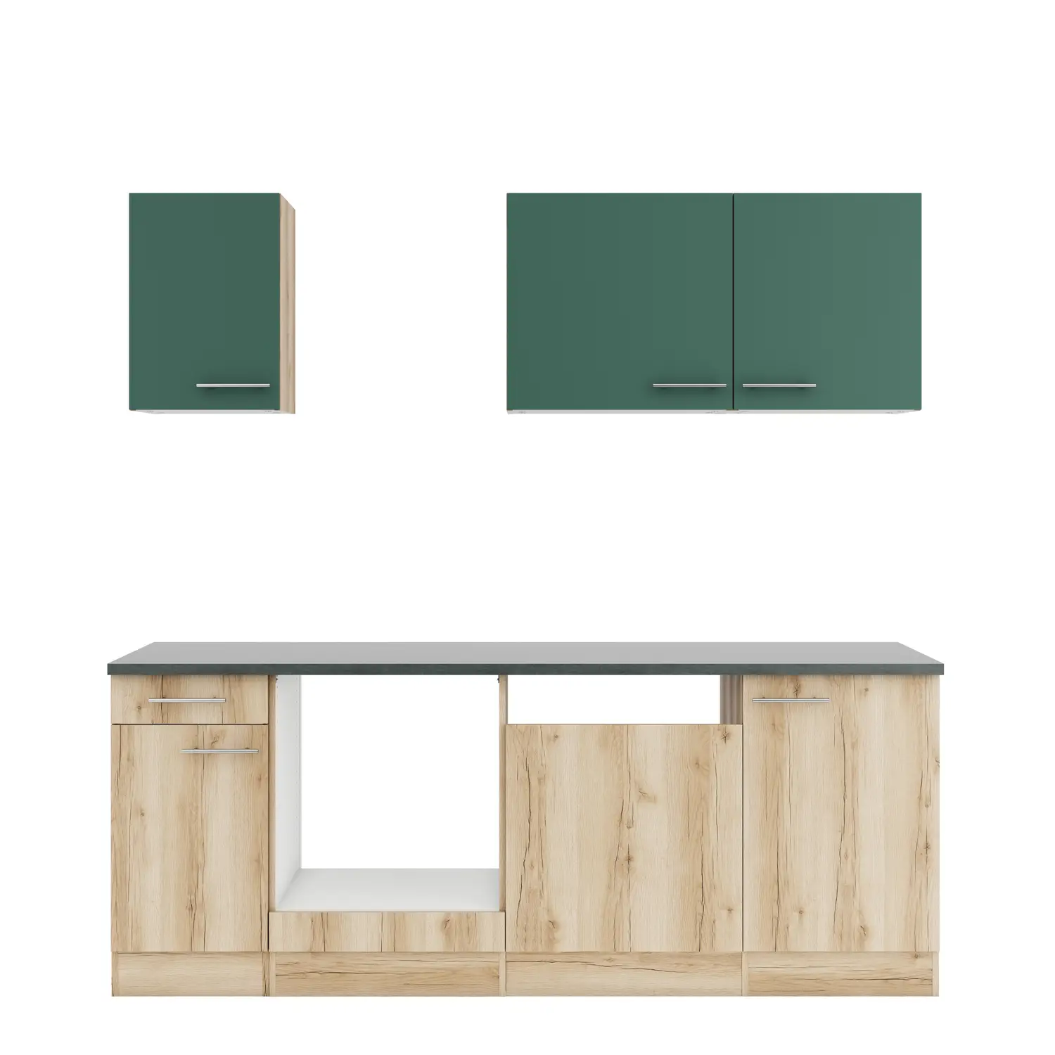 OPTIFIT Livorno / Savona Küchenzeile ohne Geräte 210 cm Wildeiche & Steingrün