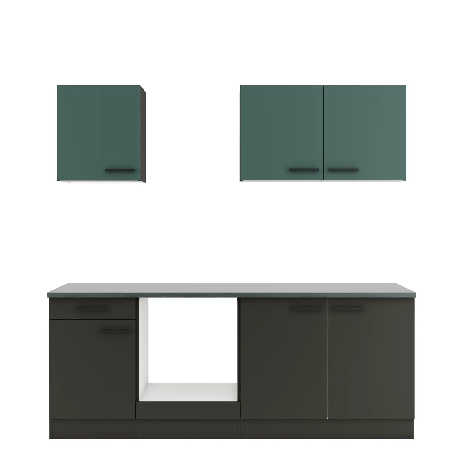 Küchenzeile ohne E-Geräte 210 cm Anthrazit & Steingrün