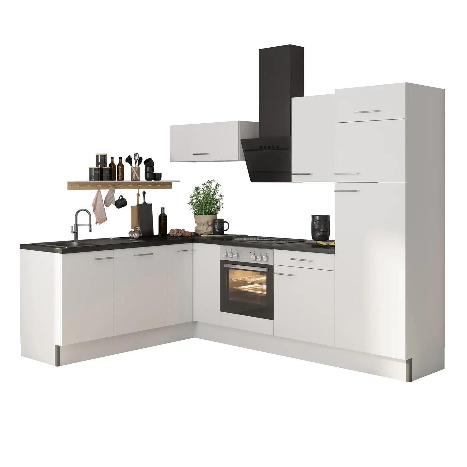L-Form Küche Bengt mit Geräten 200 x 270 cm Weiß