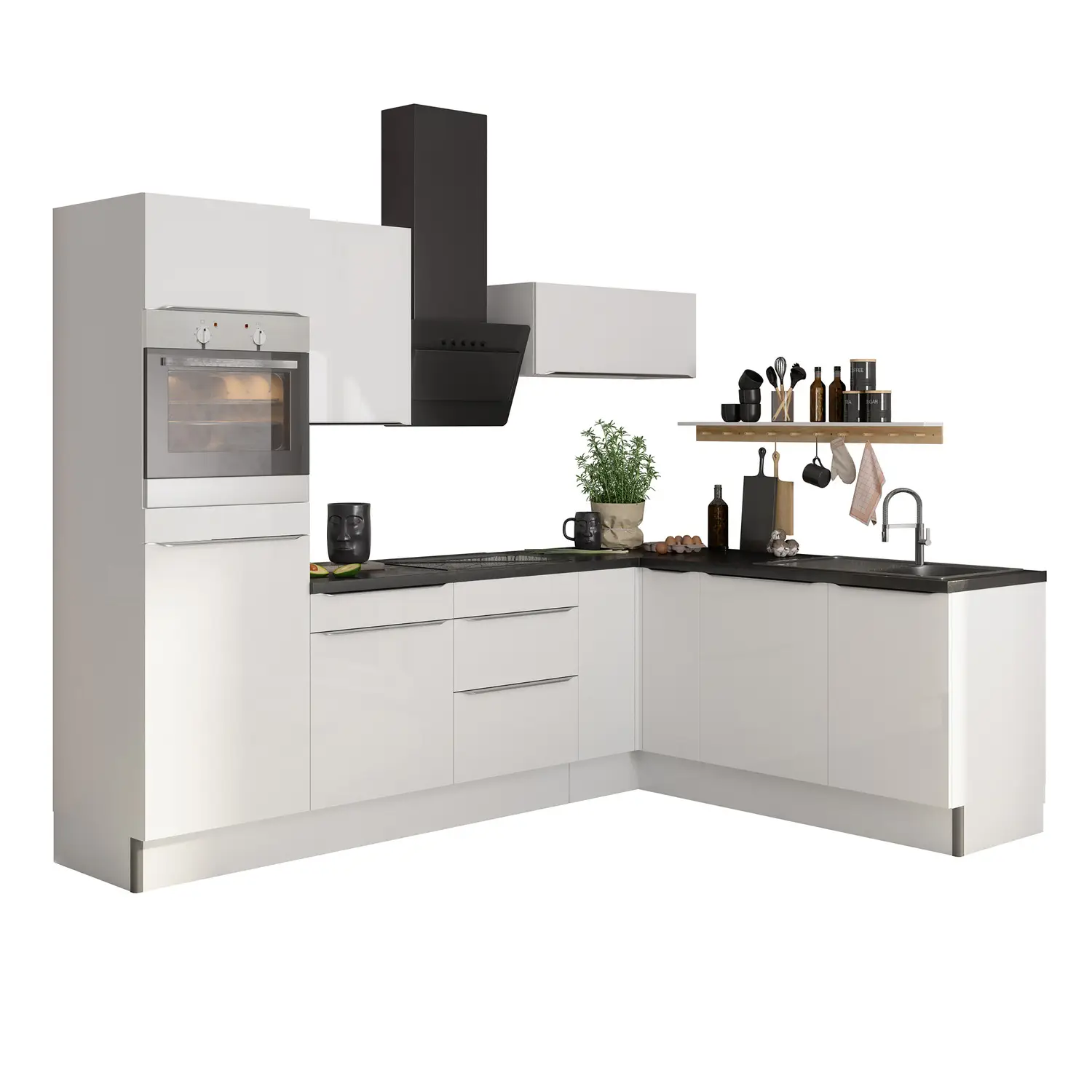 Winkelküche ohne E-Geräte OPTIFIT Arvid 270 x 200 cm Weiß Glanz