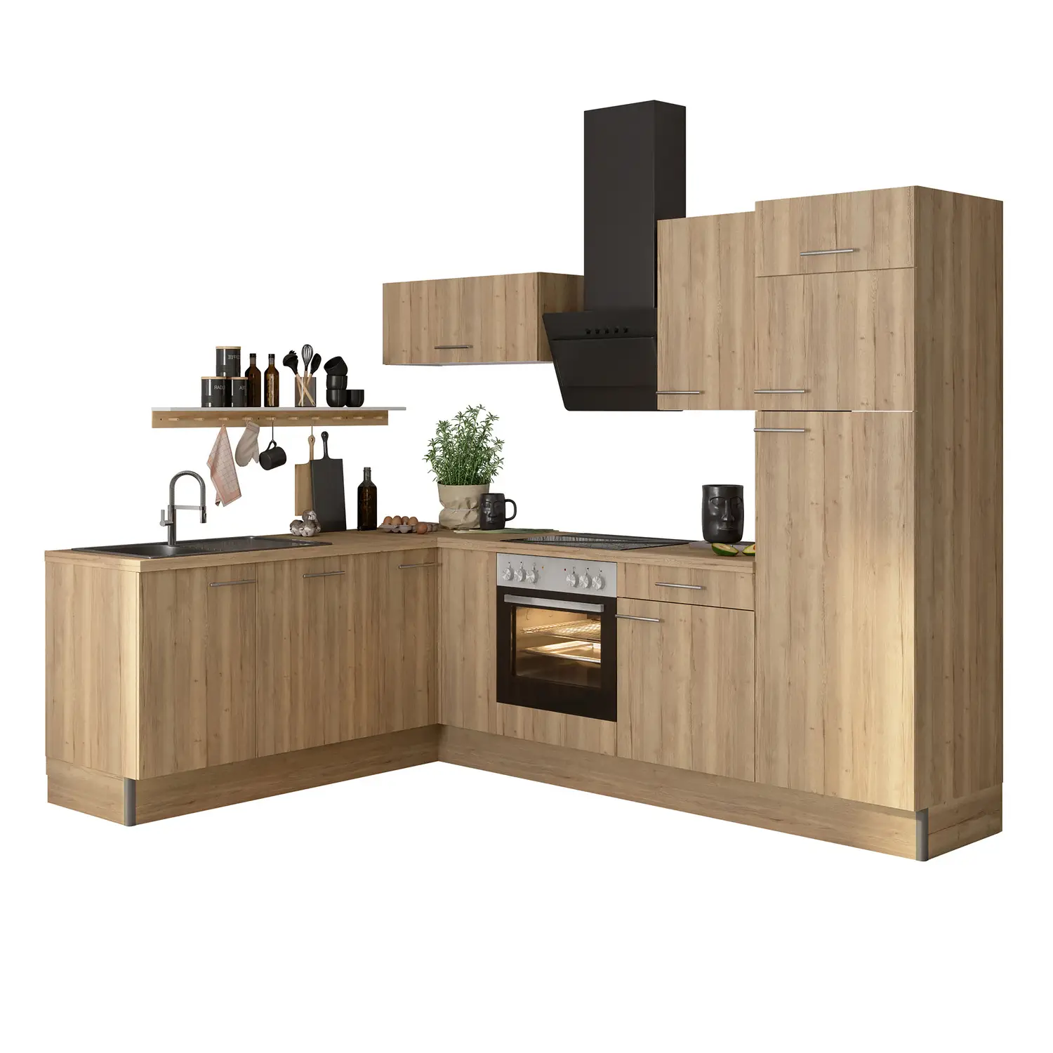 L-Form Küche ohne Geräte 200 x 270 cm Wildeiche