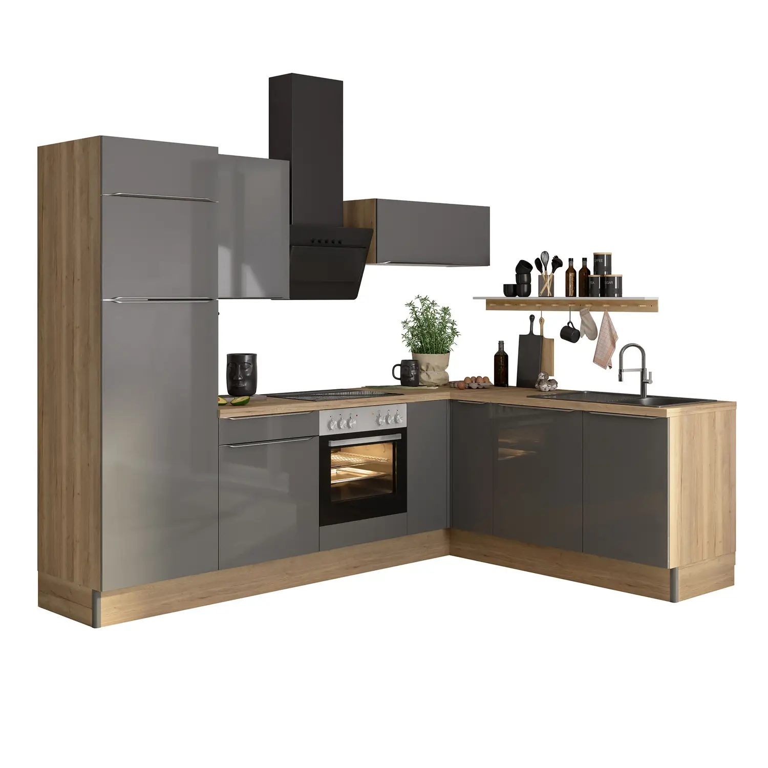 L-Form Küche ohne Geräte 270 x 200 cm Anthrazit Glanz