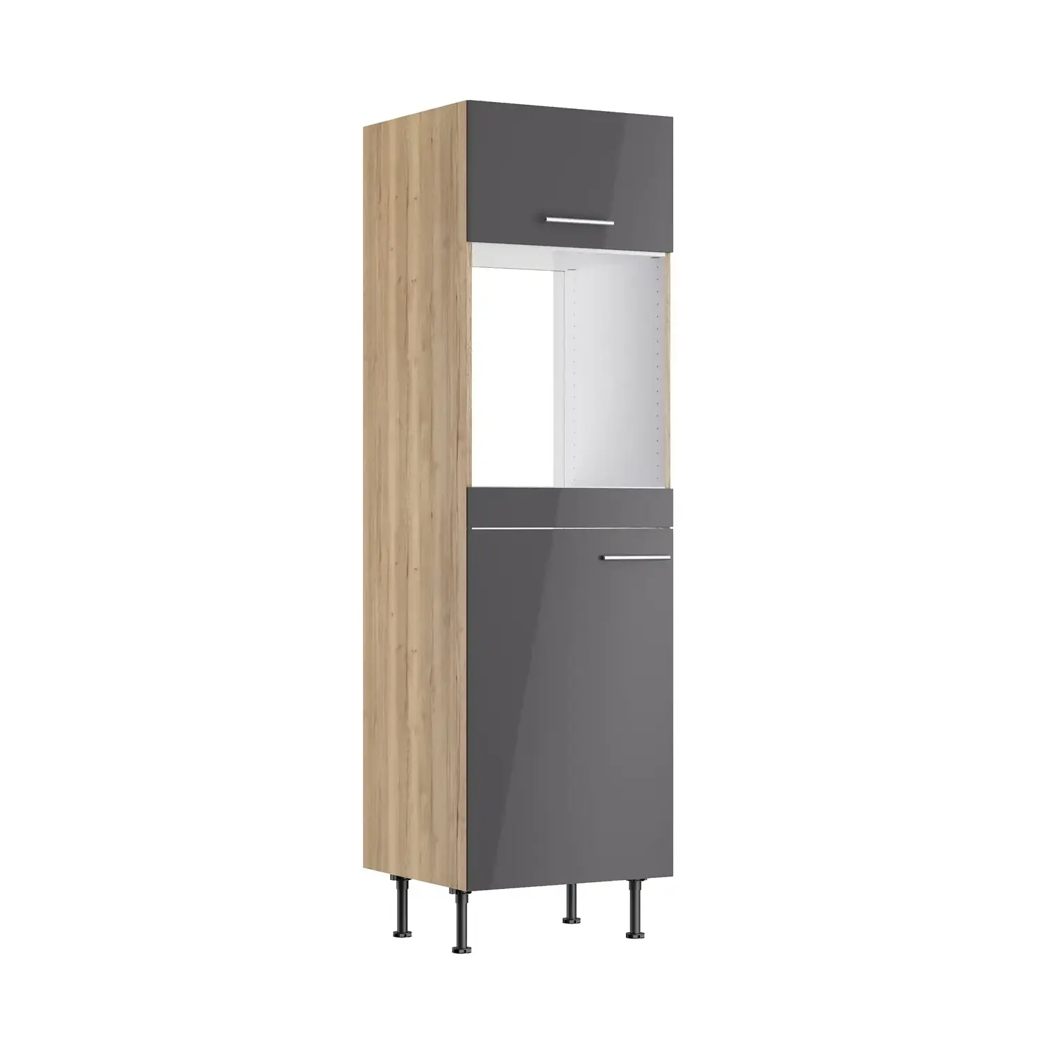 Hochschrank für Backofen und Kühlschrank OPTIFIT Jonte 60 cm Anthrazit Glanz