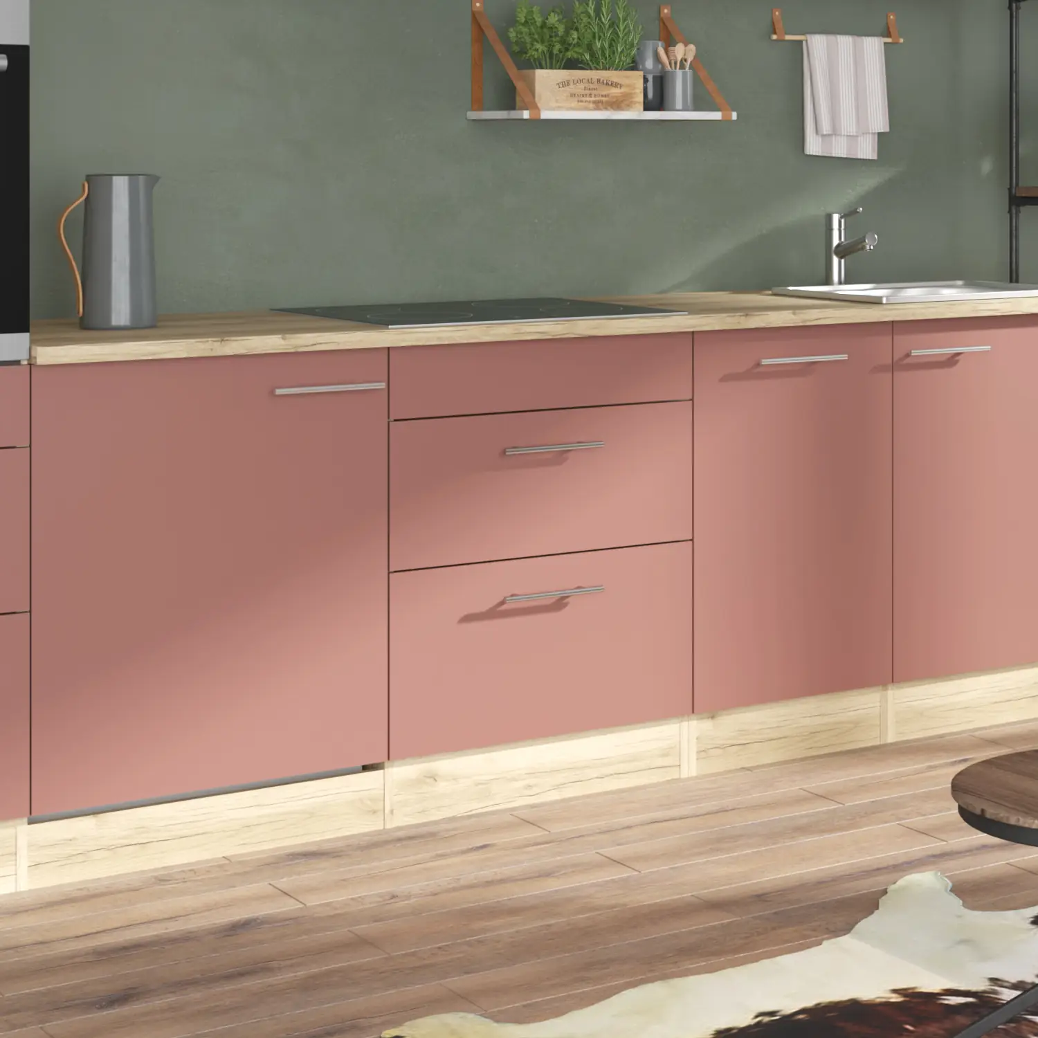 Unterschrank für Glaskeramikkochfeld OPTIFIT Bari 60 cm Rostrot