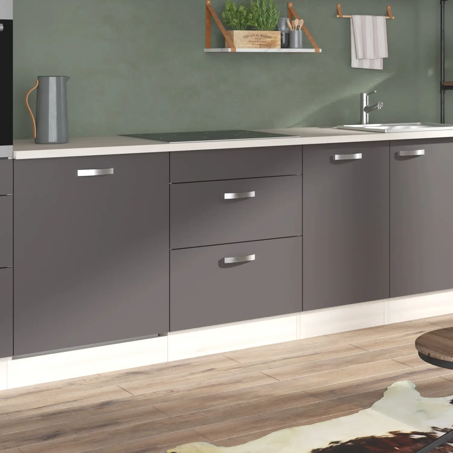 Unterschrank für Glaskeramikkochfeld OPTIFIT Faro 60 cm Anthrazit