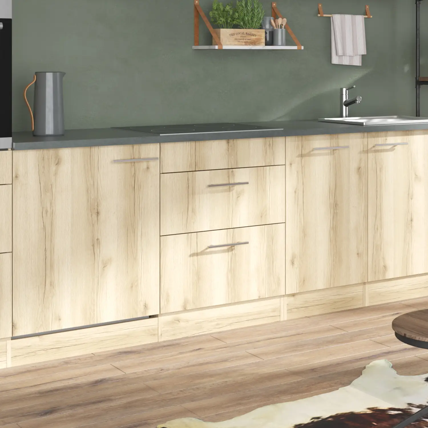 Unterschrank für Glaskeramikkochfeld OPTIFIT Livorno 60 cm Wildeiche