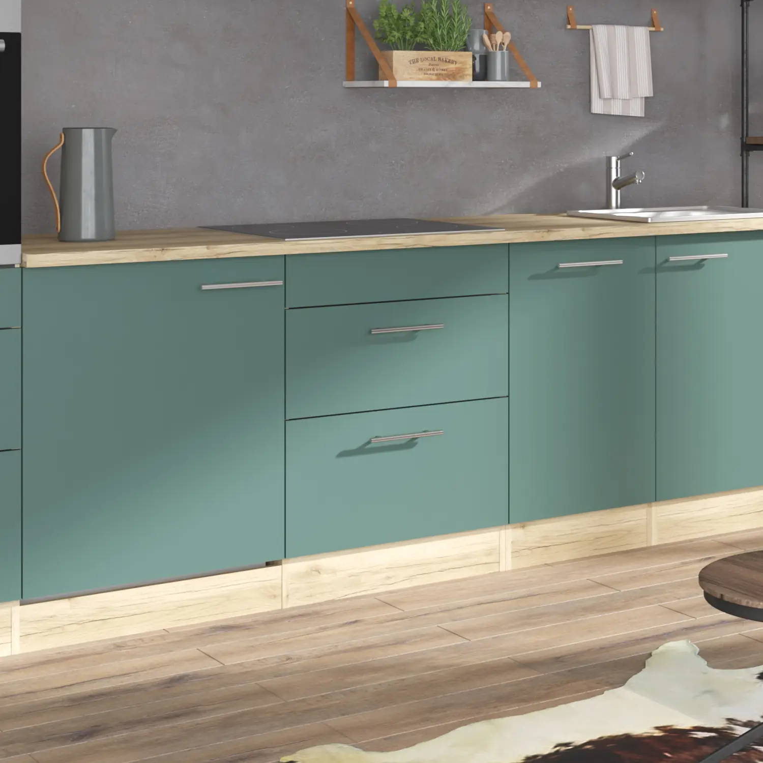 Unterschrank für Glaskeramikkochfeld OPTIFIT Savona 60 cm Steingrün