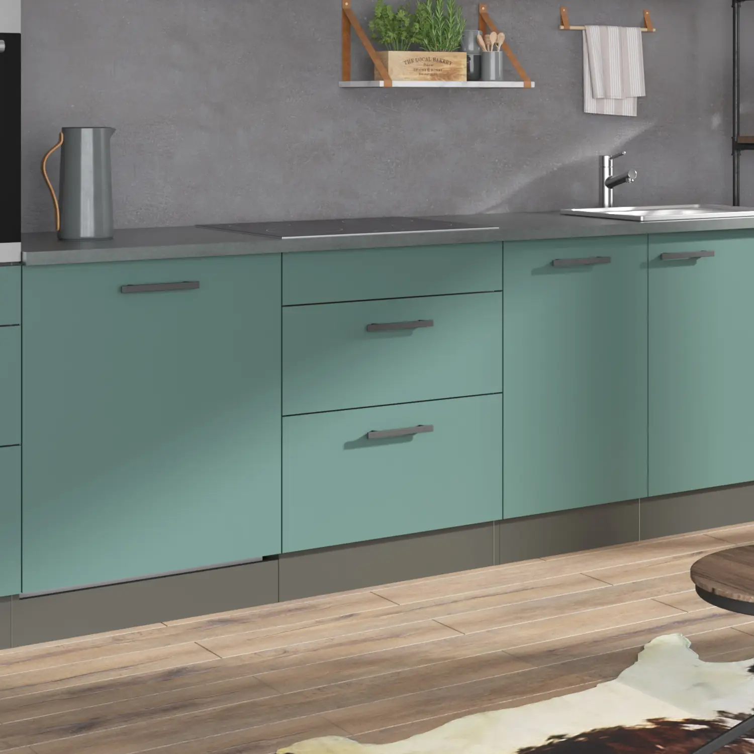 Unterschrank für Glaskeramikkochfeld OPTIFIT Verona 60 cm Steingrün