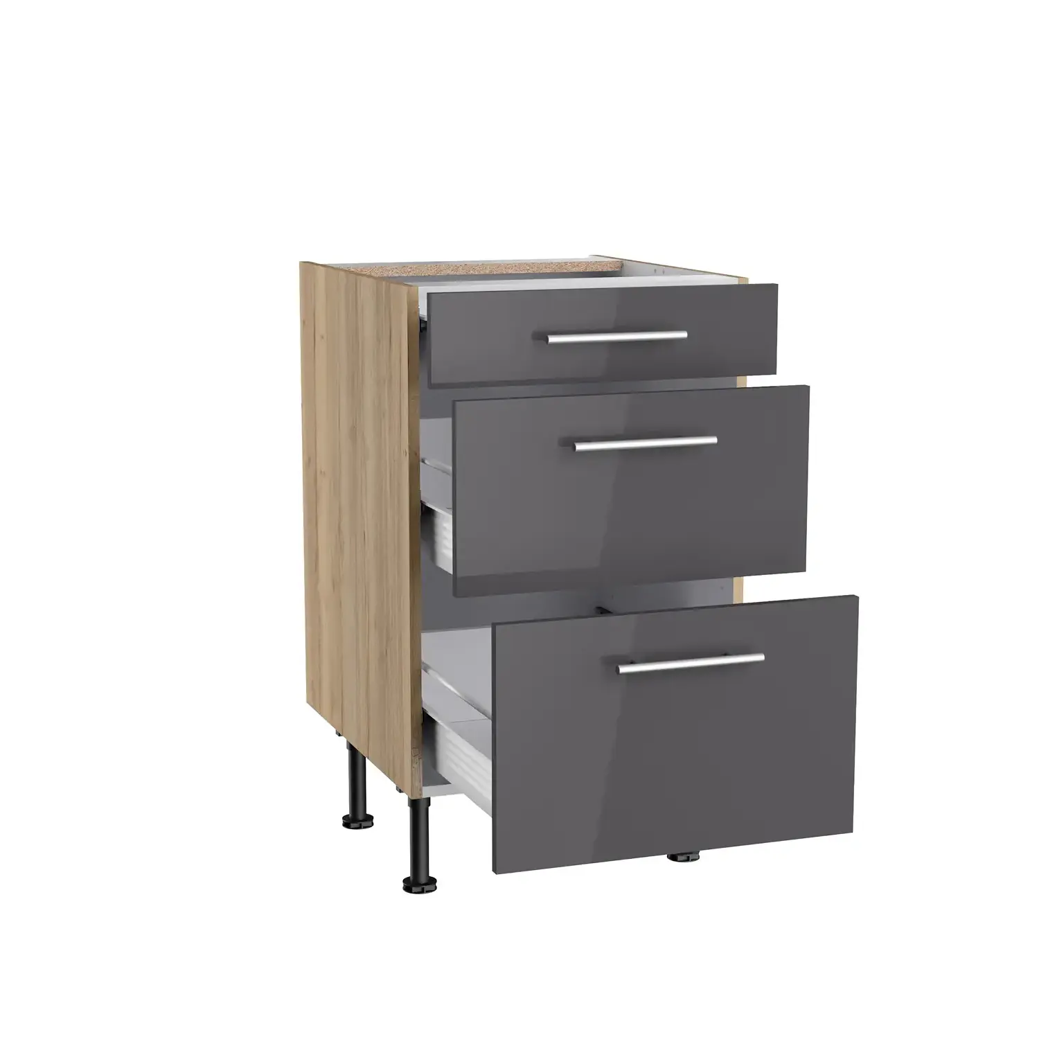 Unterschrank mit Auszügen OPTIFIT Jonte 50 cm Anthrazit Glanz