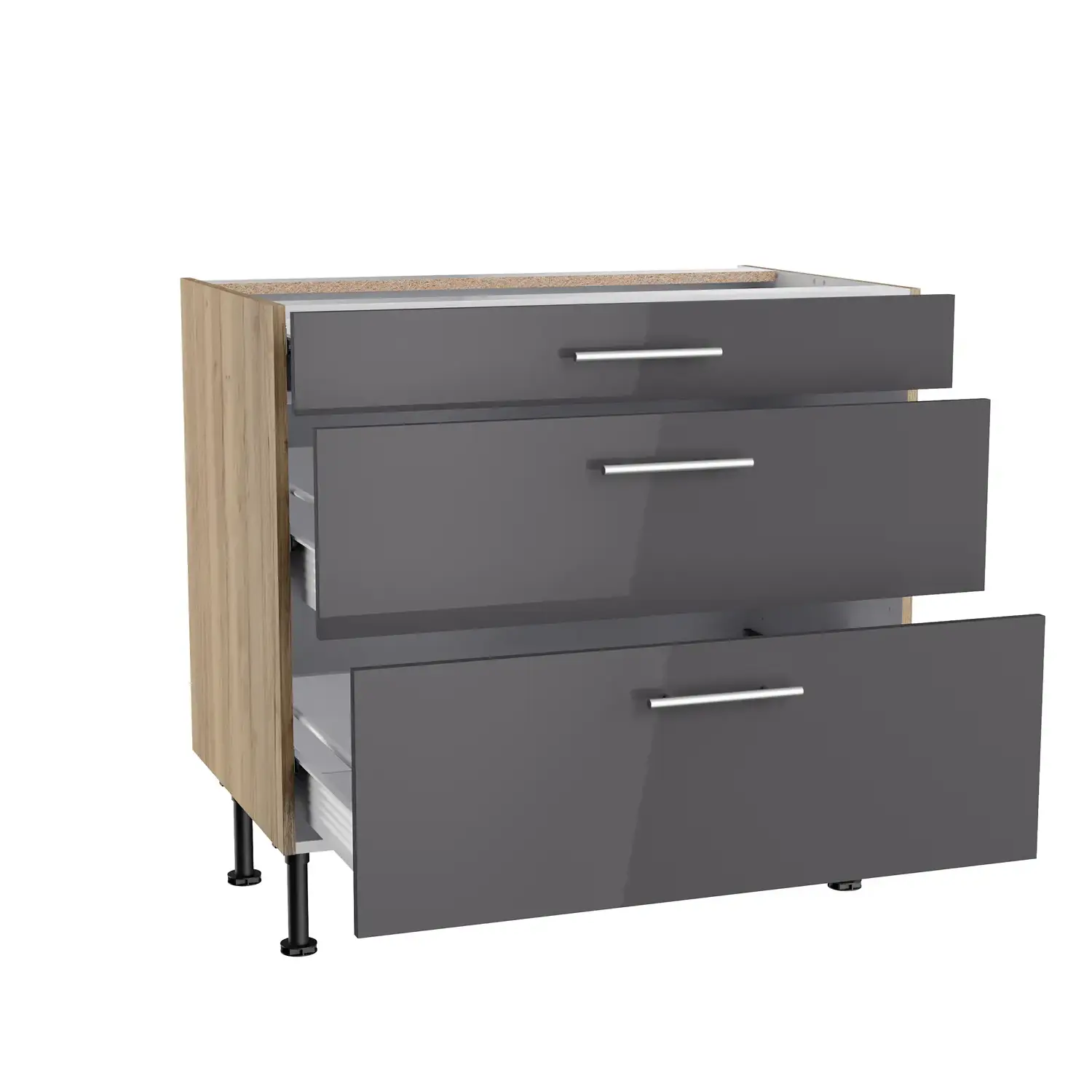 Unterschrank mit Auszügen OPTIFIT Jonte 90 cm Anthrazit Glanz