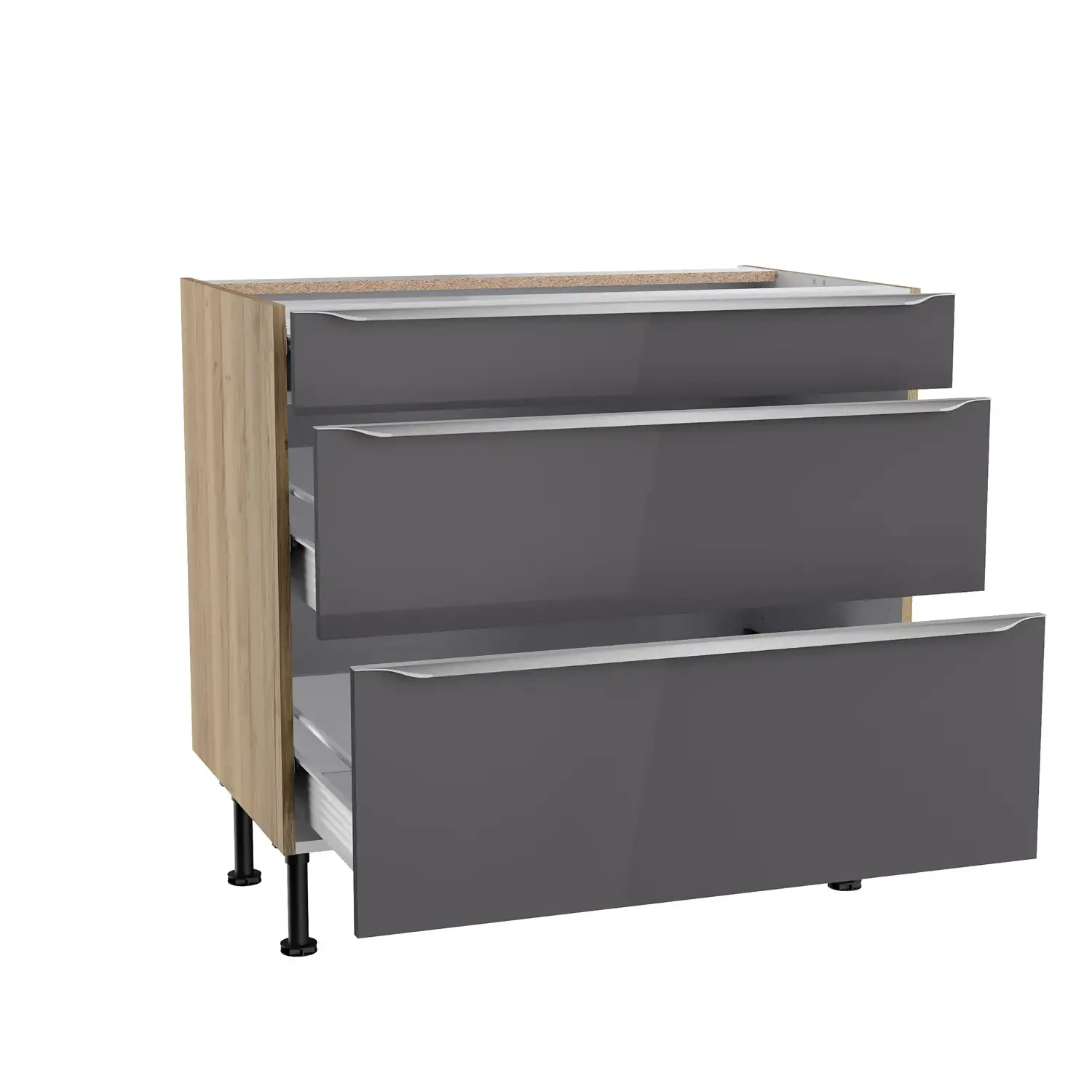 Unterschrank mit Auszügen OPTIFIT Linus 90 cm Anthrazit Glanz