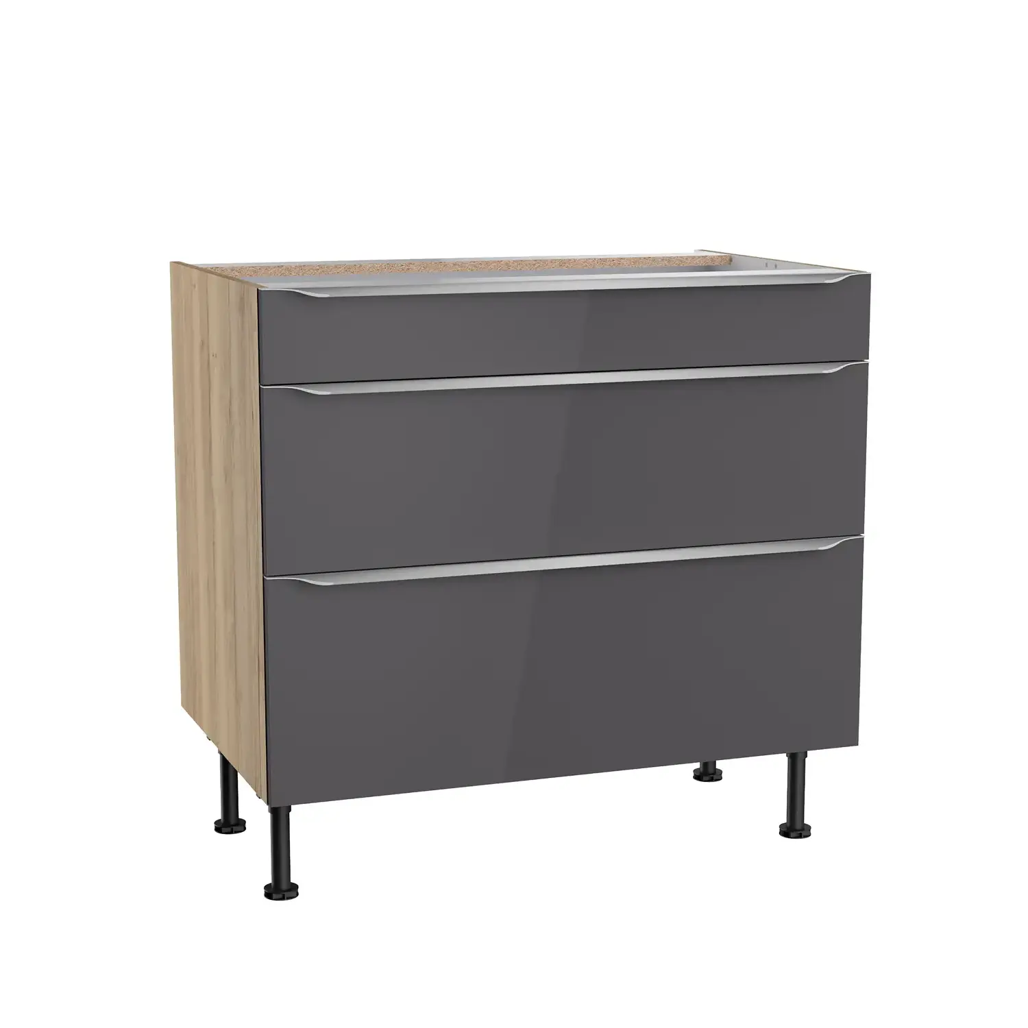 Unterschrank mit Auszügen OPTIFIT Linus 90 cm Anthrazit Glanz